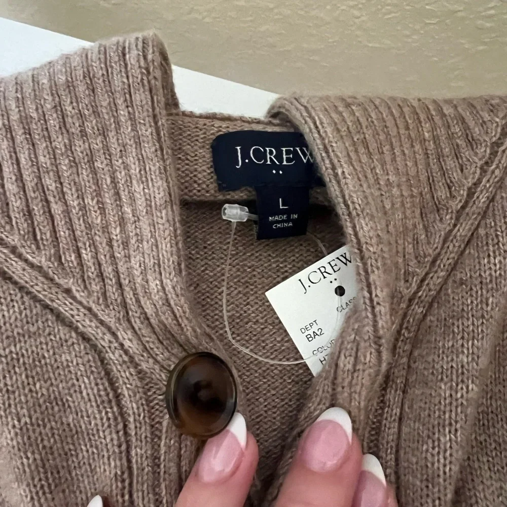 NWT J. Crew Tan Shawl Collar Button Lambswool Blend Size L